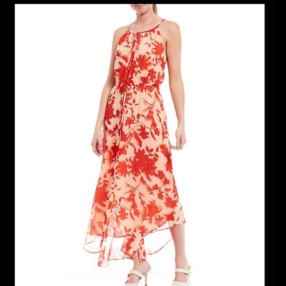 Gibson Latimer, Georgette Key Hole Tie Neck Maxi Dress in Size  Small NWT